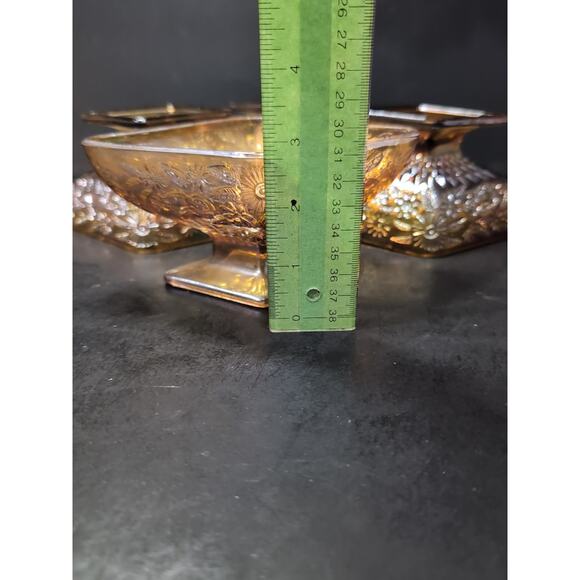 Indiana Amber Carnival Glass Bowl, Pedestal Dessert, Diamond Glassware, Set of 4 - Picture 9 of 10